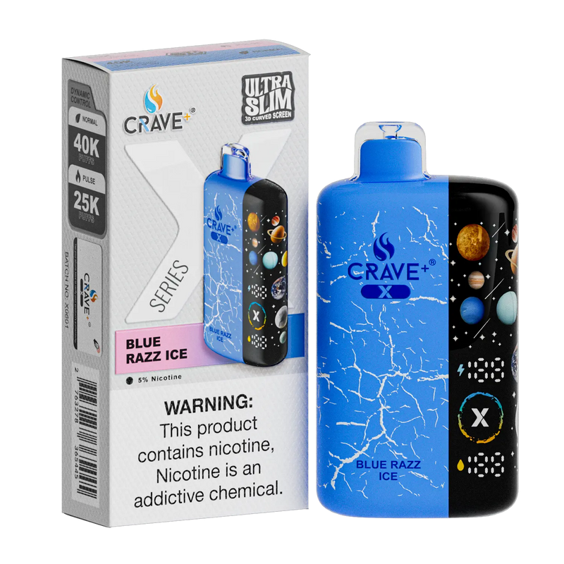 Crave X – Ultra Slim 40K / 25K Puffs Crave, crave x millyz, millyz crave x vape, millyz vape crave, crave vape millyz, rave x millyz, crave ultra slim vape millyz, crave x blue razz ice
