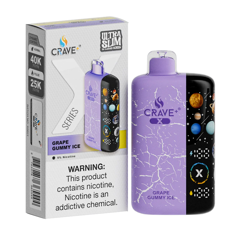 Crave X – Ultra Slim 40K / 25K Puffs Crave, crave x millyz, millyz crave x vape, millyz vape crave, crave vape millyz, rave x millyz, crave ultra slim vape millyz, crave x grape gummy ice vape millyz