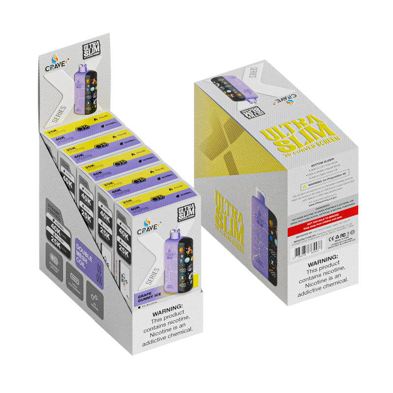 Crave X – Ultra Slim 40K / 25K Puffs (BOX DEAL) Crave, Crave X – Ultra Slim 40K / 25K Puffs Crave, crave x millyz, millyz crave x vape, millyz vape crave, crave vape millyz, rave x millyz, crave ultra slim vape millyz, crave x grape gummy ice vape millyz