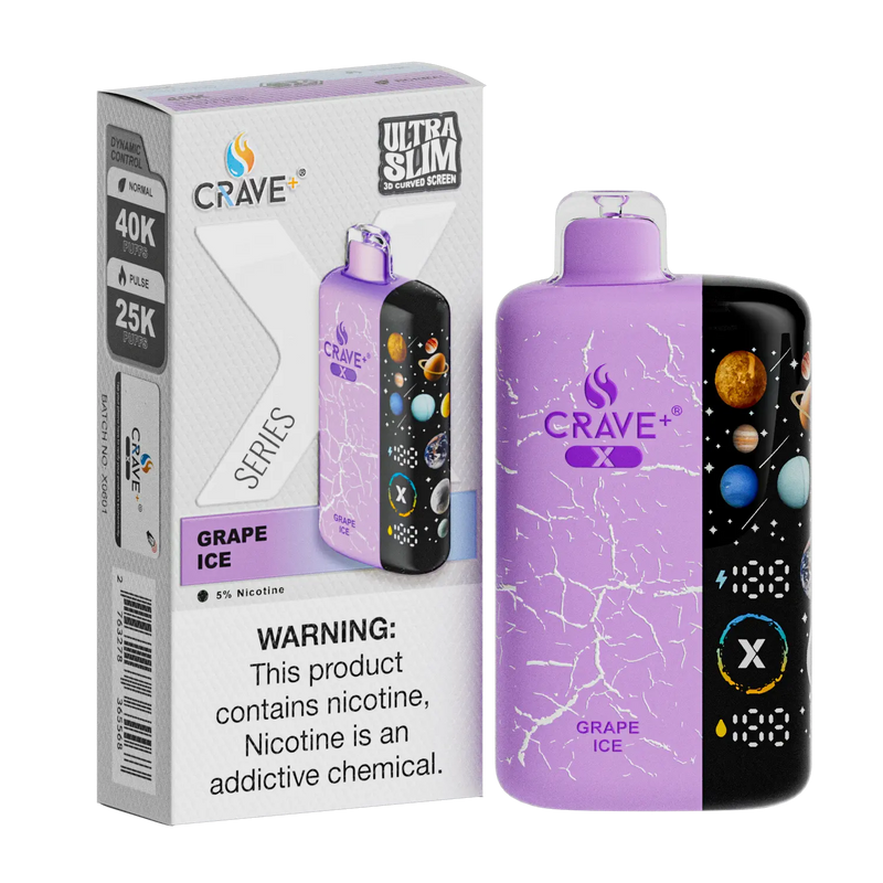 Crave X – Ultra Slim 40K / 25K Puffs Crave, crave x millyz, millyz crave x vape, millyz vape crave, crave vape millyz, rave x millyz, crave ultra slim vape millyz, crave x millyz grape ice, clear crave millyz