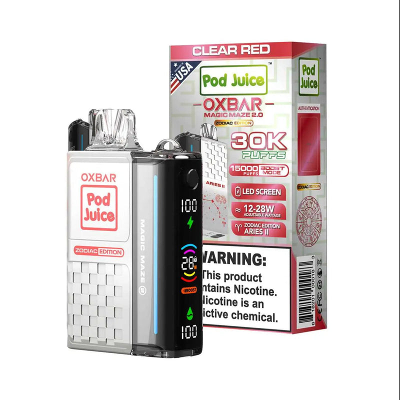 OXBAR x Pod Juice Magic Maze 30000 OXBAR X POD JUICE Vape Szn, oxbar clear red