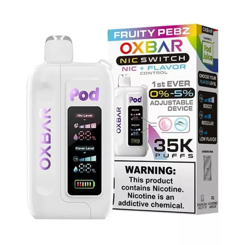 OXBAR x Pod Juice Nic Switch 35000 OXBAR X POD JUICE, oxbar fruity pebz, fruity pebz oxbar 