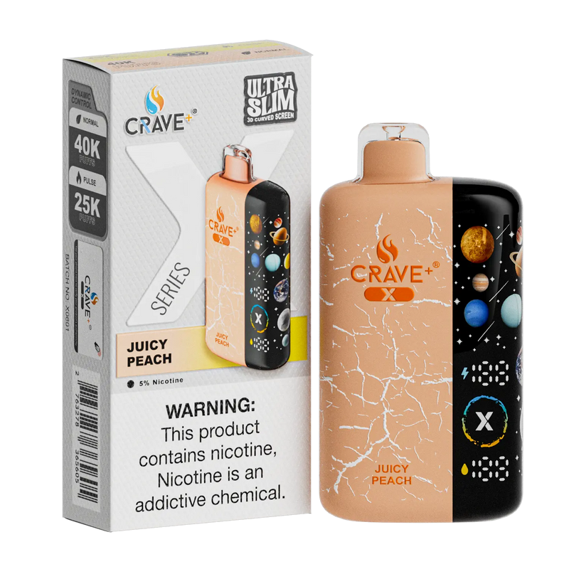 Crave X – Ultra Slim 40K / 25K Puffs Crave, crave x millyz, millyz crave x vape, millyz vape crave, crave vape millyz, rave x millyz, crave ultra slim vape millyz, crave x juicy peach, juicy peach crave millyz