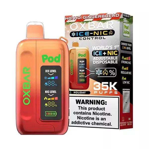 OxBar Ice‑Nic Control 35K Vape – 35,000 Puffs, Ice + Nic Strength Control, USB‑Cy OXBAR X POD JUICE, oxbar hoho gingerbread, hoho gingerbread oxbar